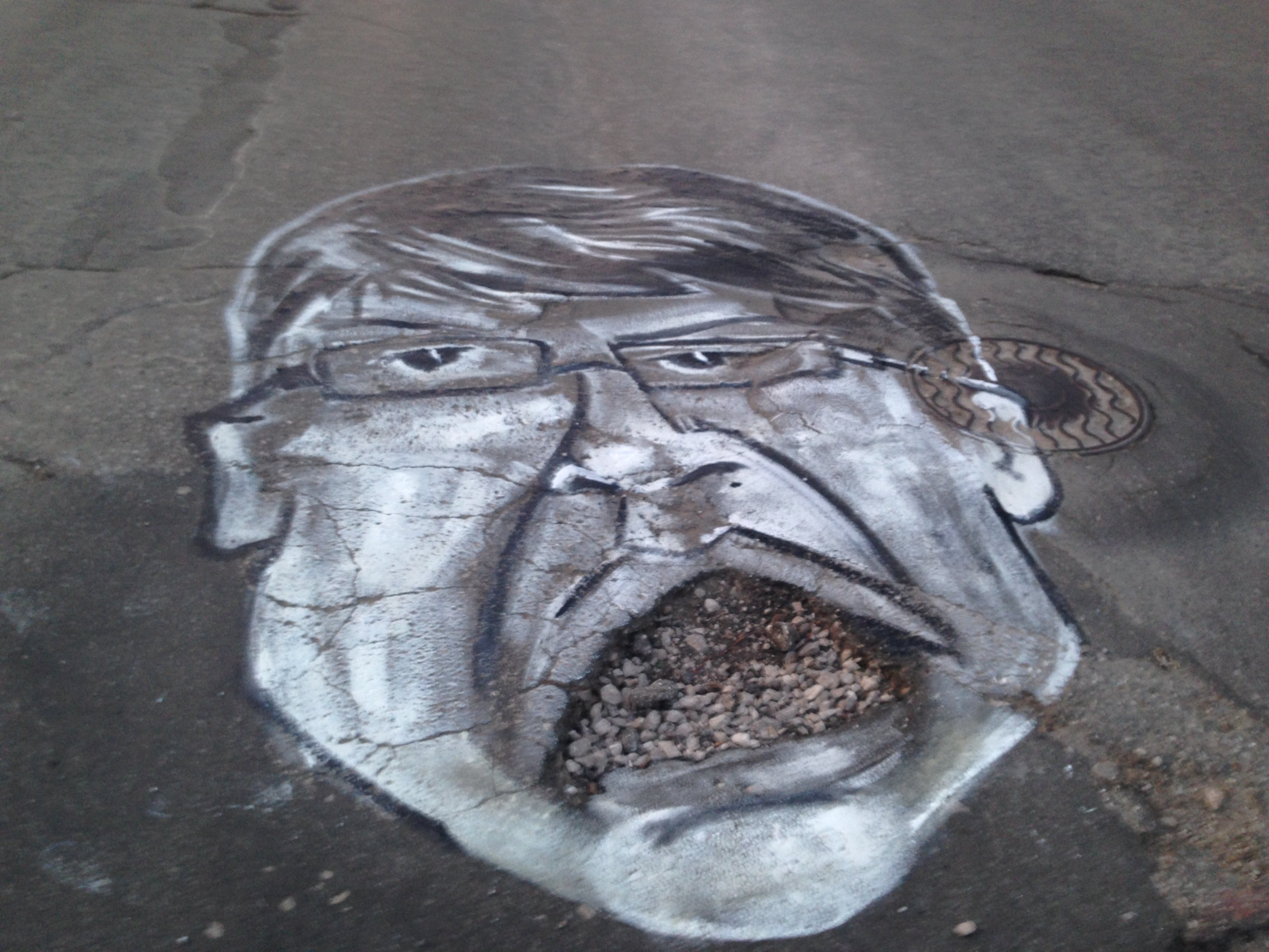 В Рязани на дорожных ямах нарисовали карикатуры на главу администрации