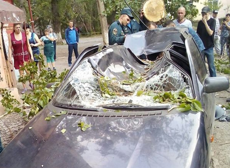 Ураган в Омске повалил деревья и разбил иномарки