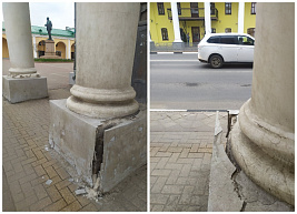 На улице Ленина треснула колонна исторического здания
