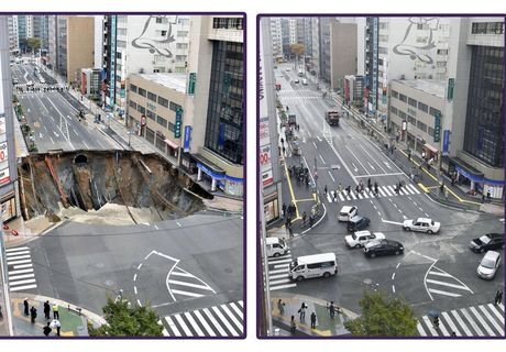 В Японии огромную дорожную яму отремонтировали за неделю