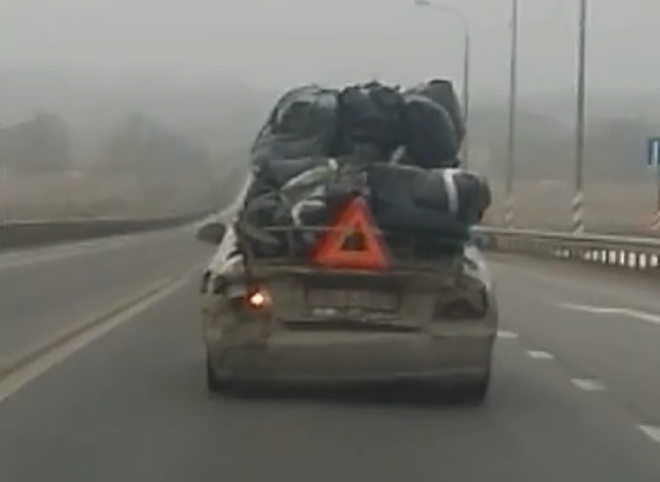 На рязанской трассе засняли водителя с необычным грузом (видео)