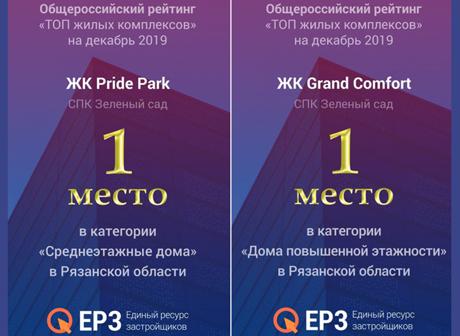 ЖК «Pride Park» и «Grand Comfort» — лучшие в декабре среди рязанских новостроек