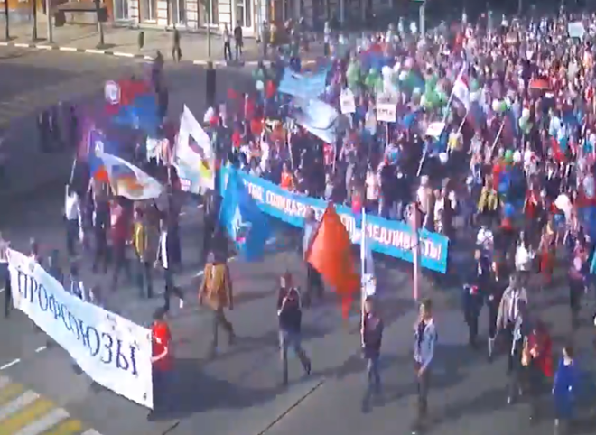 Первомайскую демонстрацию в Рязани показали с необычного ракурса (видео)