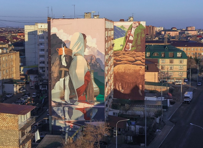 Рязанский художник нарисовал гигантское граффити в Дагестане