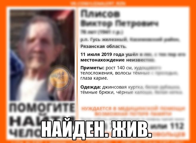 Пропавшего в Рязанской области 78-летнего мужчину нашли живым