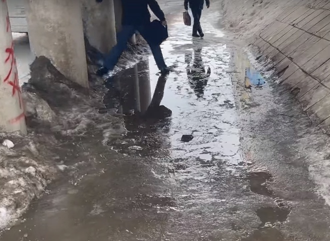 Рязанцы рассказали о затопленной дороге под путепроводом на Московском шоссе
