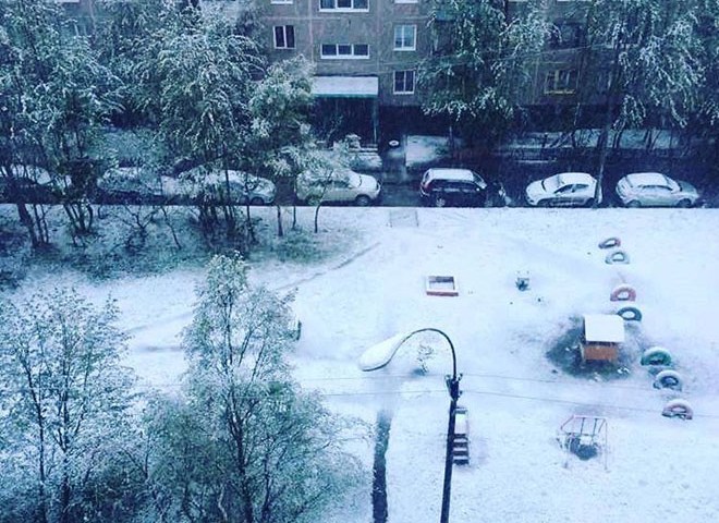 В Мурманске выпал снег