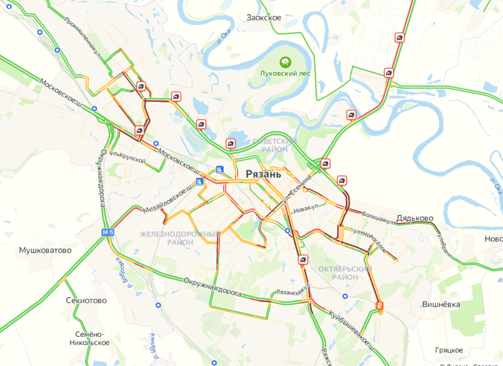 Пробки рязань сейчас онлайн окружная южная карта