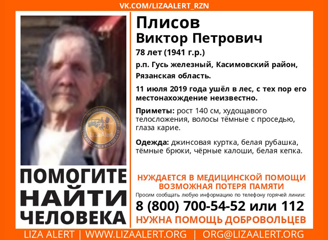 В Рязанской области разыскивают 78-летнего мужчину