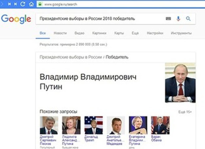 Google объявил Путина победителем президентских выборов