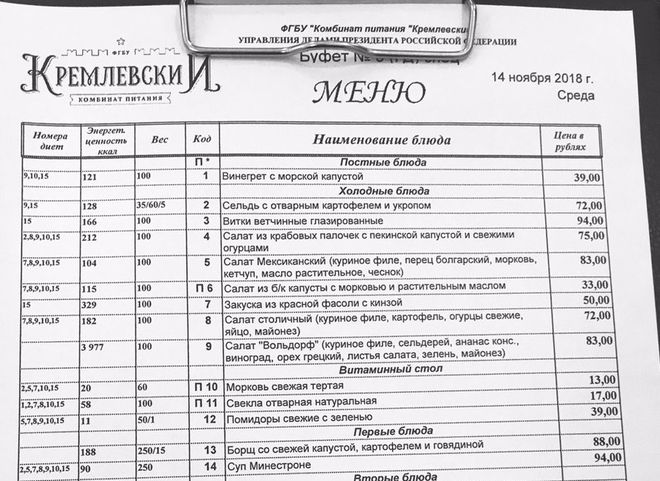Депутат Госдумы показал цены на обед в столовой парламента