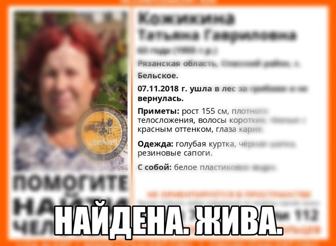 Пропавшая в Рязанской области женщина найдена
