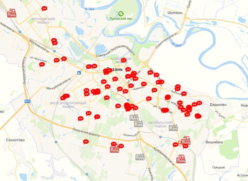 Рязань удаление. Карта выбросов Рязань.