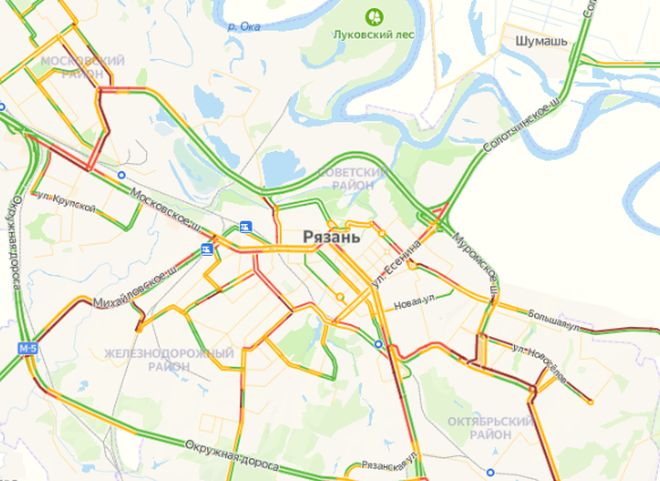 Центр и окраины Рязани встали в 10-балльные пробки