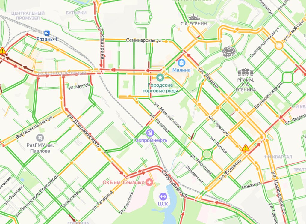 Пробки рязань сейчас окружная северная онлайн карта